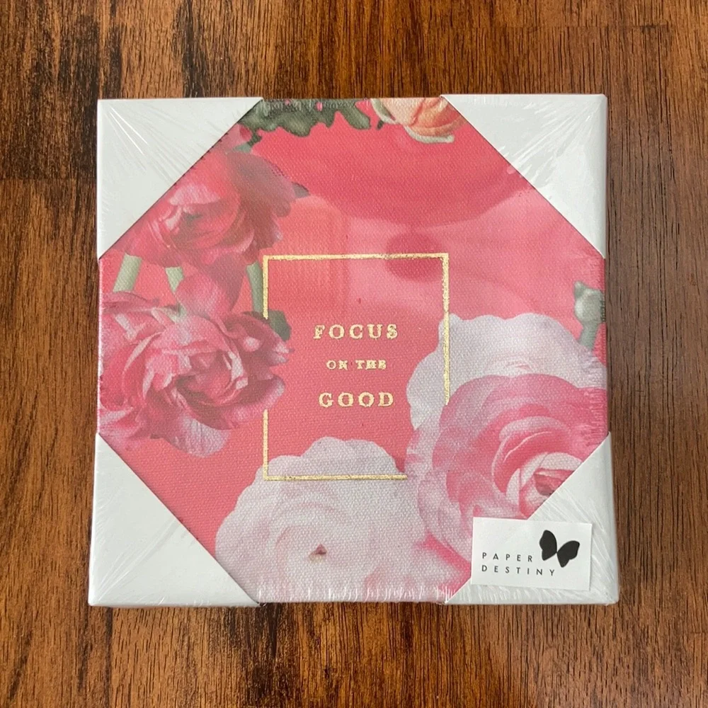 NEW Focus On the Good Wall Art Decor Pink Roses Tapestry Painting 6” x 6” NWT